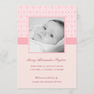 Wertvoll Damask Baby Girl Geburtsankündigung Ankündigung