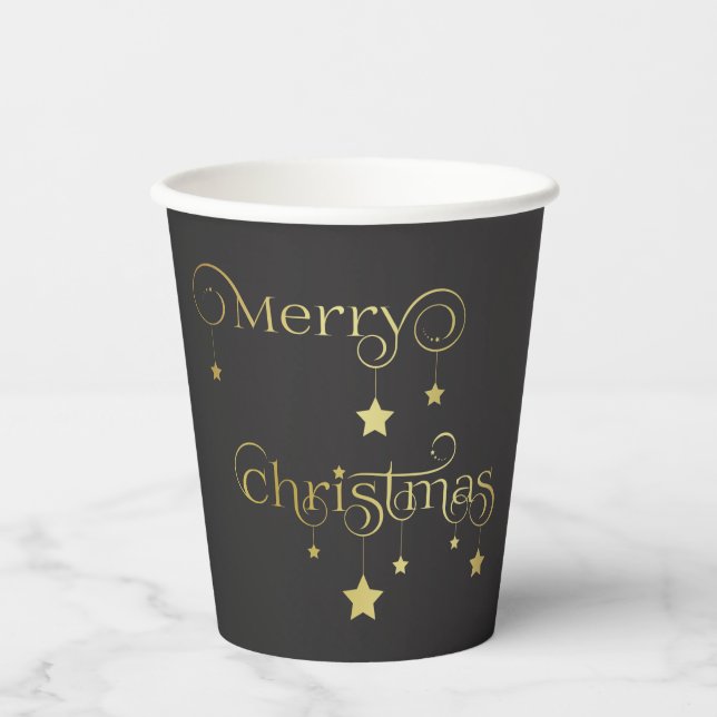 Wertvoll Gold Frohe Weihnachtsstars Pappbecher (Vorderseite)