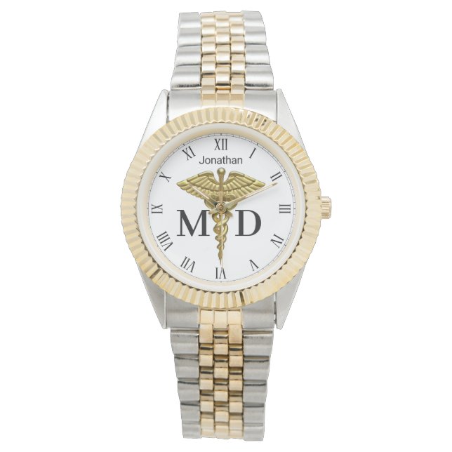 Wertvoll Medical Gold Caduceus Medical Doctor MD Armbanduhr (Vorderseite)