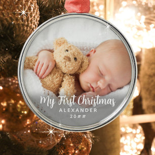 Wertvoll Mein erstes Weihnachts-Kinder Foto Name J Ornament Aus Metall