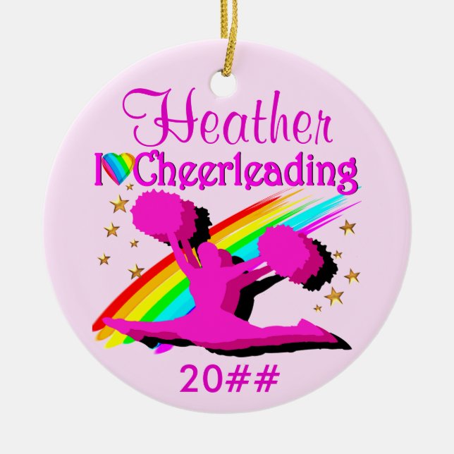 WERTVOLL PINK PERSONALISIERT CHEERLEADER ORNANANAT KERAMIKORNAMENT (Vorne)