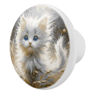 Wertvoll White Kitten Keramikknauf
