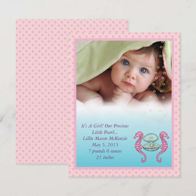 Wertvolle Ankündigung von Pearl Baby Girl (Vorne/Hinten)