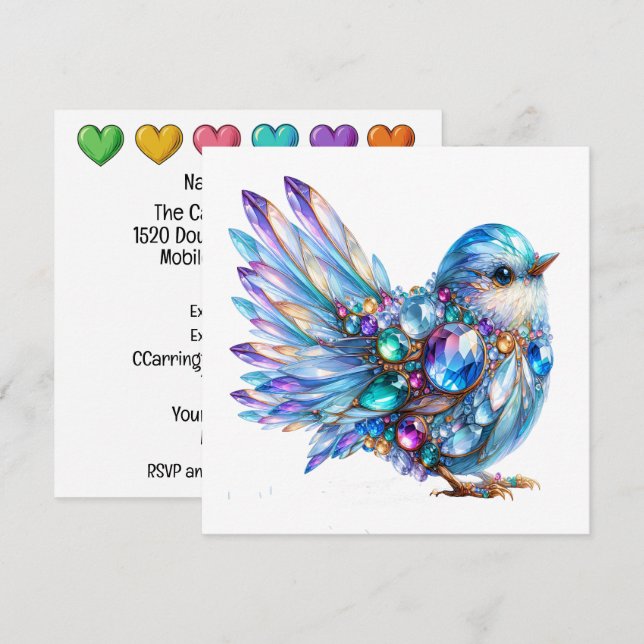 Wertvolle Bling Birds-Thema Einladung (Vorne/Hinten)