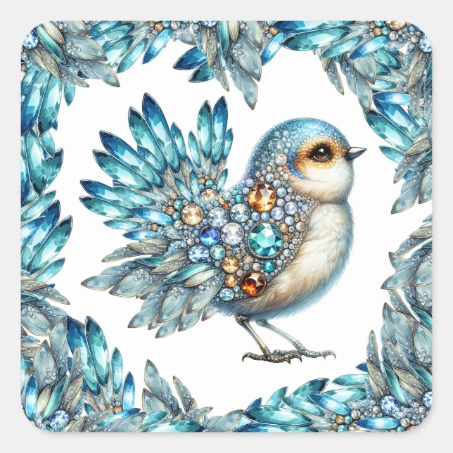 Wertvolle Bling Birds-Thema Einladung Quadratischer Aufkleber (Vorderseite)