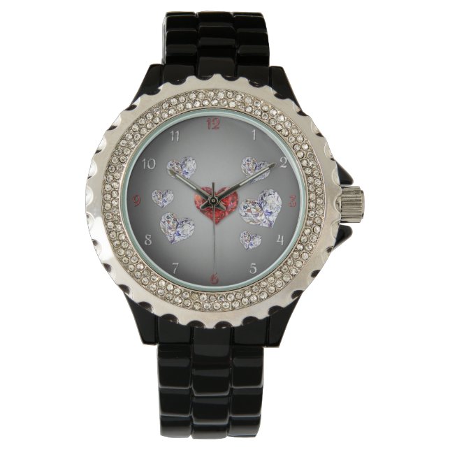 Wertvolle Elegant Diamond Hearts Armbanduhr (Vorderseite)