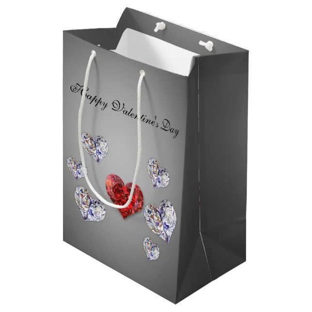 Wertvolle Elegant Diamond Hearts Mittlere Geschenktüte (Vorderseite Schrägansicht)