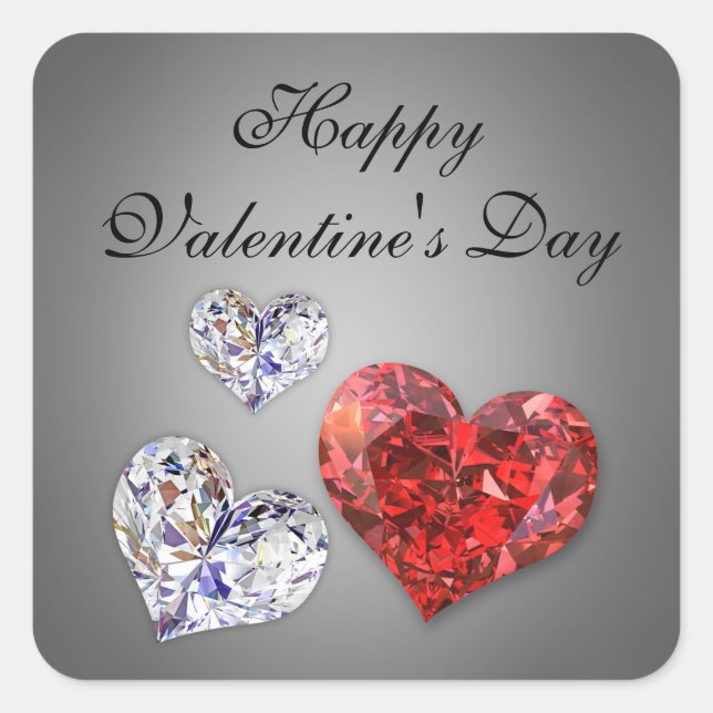 Wertvolle Elegant Diamond Hearts Quadratischer Aufkleber (Vorderseite)