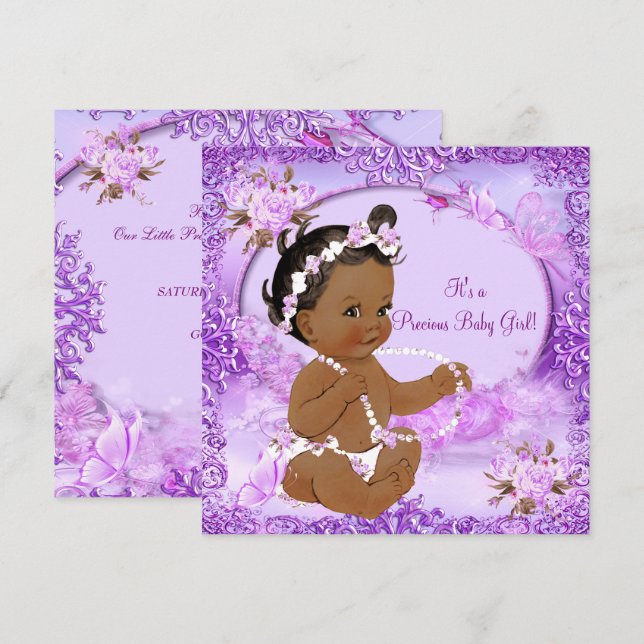 Wertvolle Girl Baby Dusche Lila Bläsernation Einladung (Vorne/Hinten)
