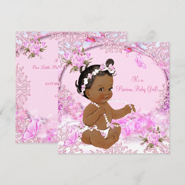 Wertvolle Girl-Baby-Dusche Rosa Bläsernation Einladung (Vorne/Hinten)