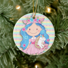Wertvolle Girl-Süsse mit Einhorn Keramik Ornament