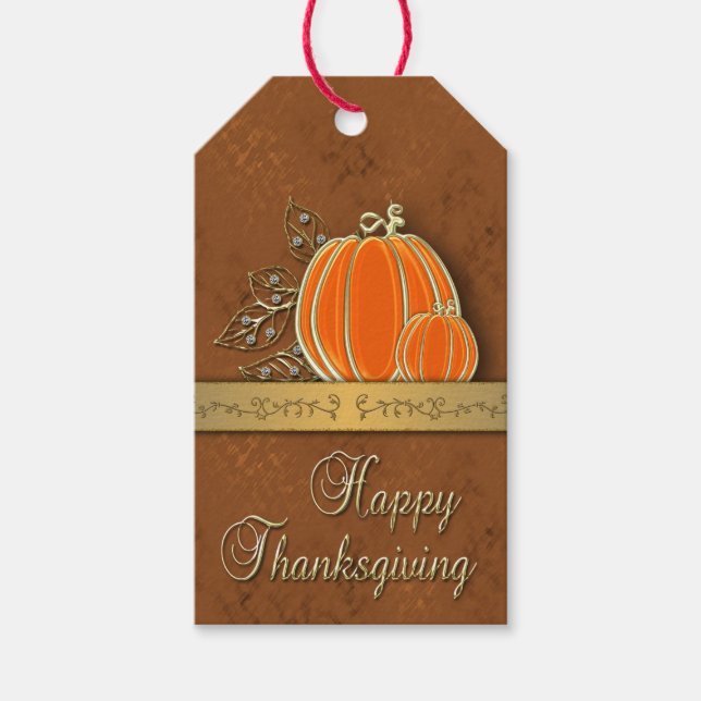 Wertvolle Gold Erntedank Pumpkin-Blätter Geschenkanhänger (Vorderseite)