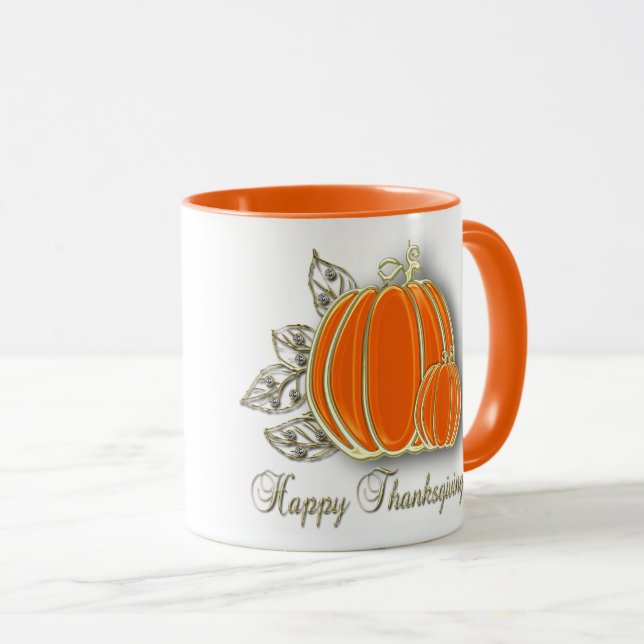 Wertvolle Gold Erntedank Pumpkin-Blätter Tasse (VorderseiteRechts)