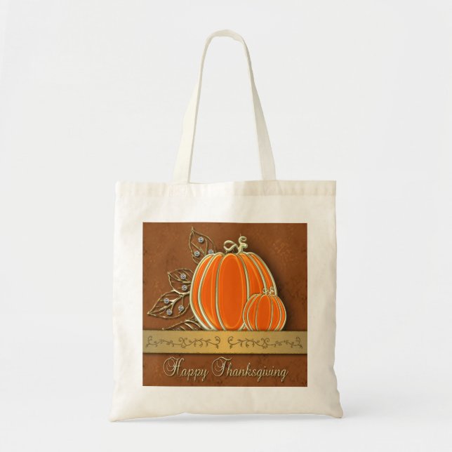 Wertvolle Gold Erntedank Pumpkin-Blätter Tragetasche (Vorne)