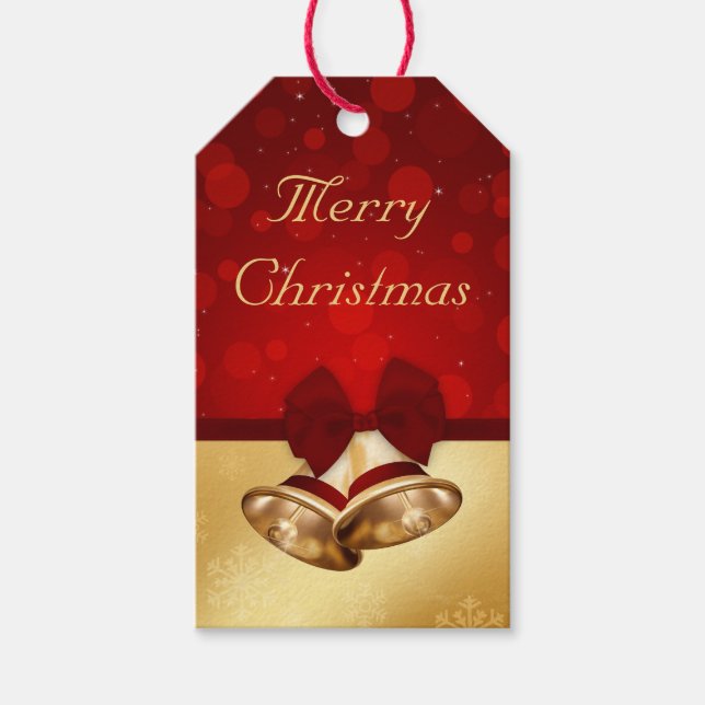 Wertvolle goldene Weihnachtsglocken Geschenkanhänger (Vorderseite)