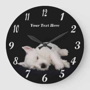 Wertvolle Nickerchen machende Westie Welpen-runde Große Wanduhr