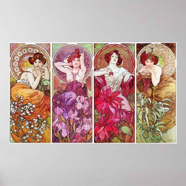 Wertvolle Steine und Blume, Alphonse Mucha Poster (Vorne)