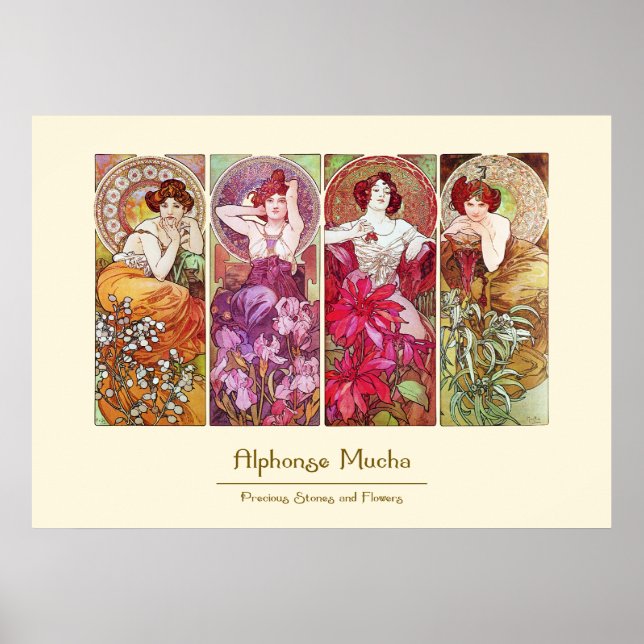 Wertvolle Steine und Blume, Alphonse Mucha Poster (Vorne)