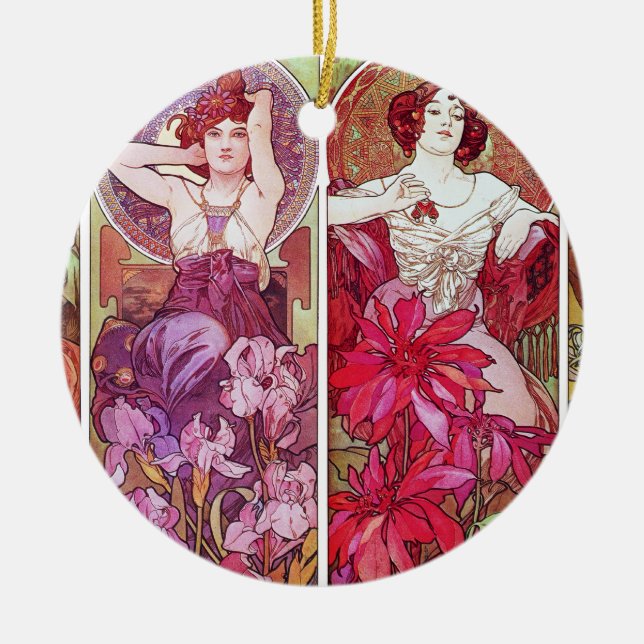 Wertvolle Steine und Blumen, Alphonse Mucha Keramikornament (Vorne)