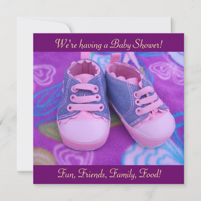 Wertvolle süße Baby-Duschen-Einladungs-rosa Schuhe Einladung (Vorderseite)
