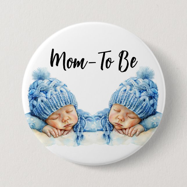 Wertvolle Zwillingsjungen in Blue hats Mama-to-be  Button (Vorderseite)