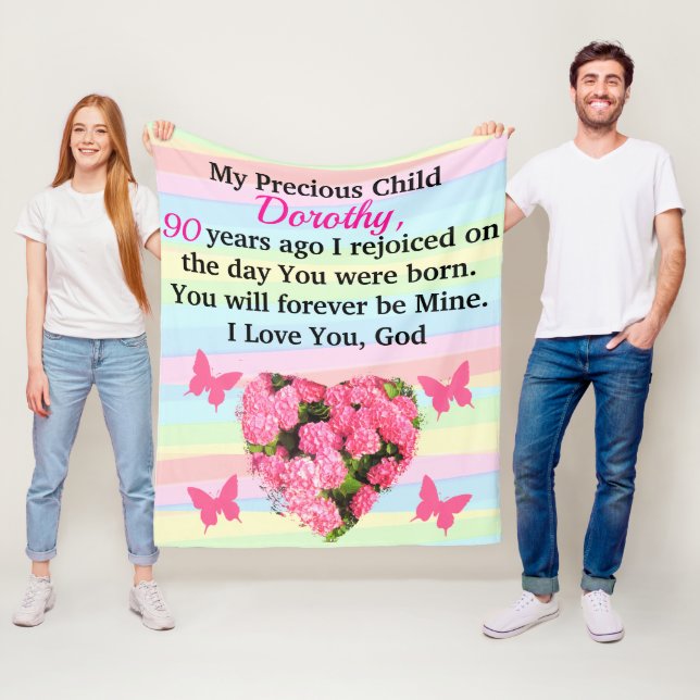 WERTVOLLER 90. GEBURTSTAG LADY PERSONALISIERT FLEECEDECKE (Beispiel)