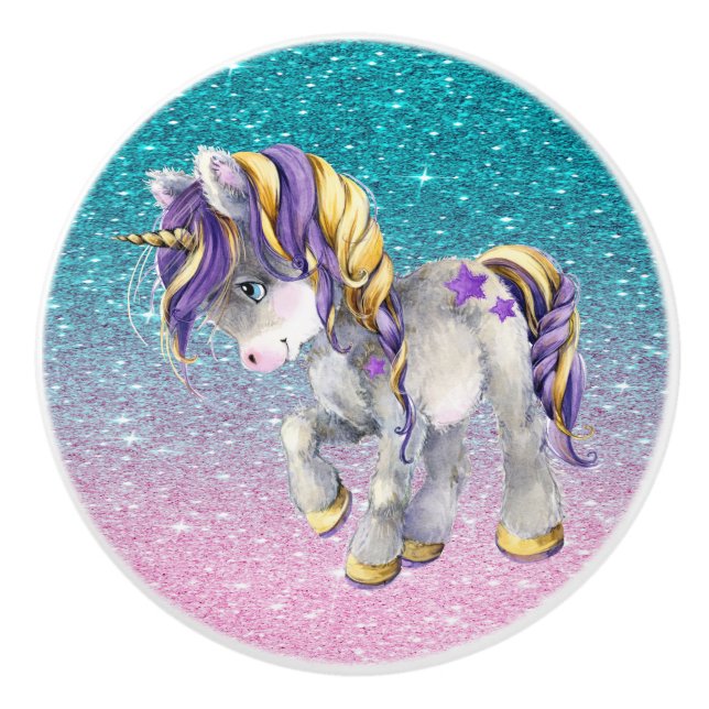 Wertvoller Einhorn-Keramik Keramikknauf (Vorderseite)