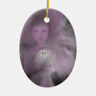 Wertvoller Eulen-Engel Keramikornament