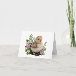 Wertvolles Aquarellküken mit Blume BLANK Karte