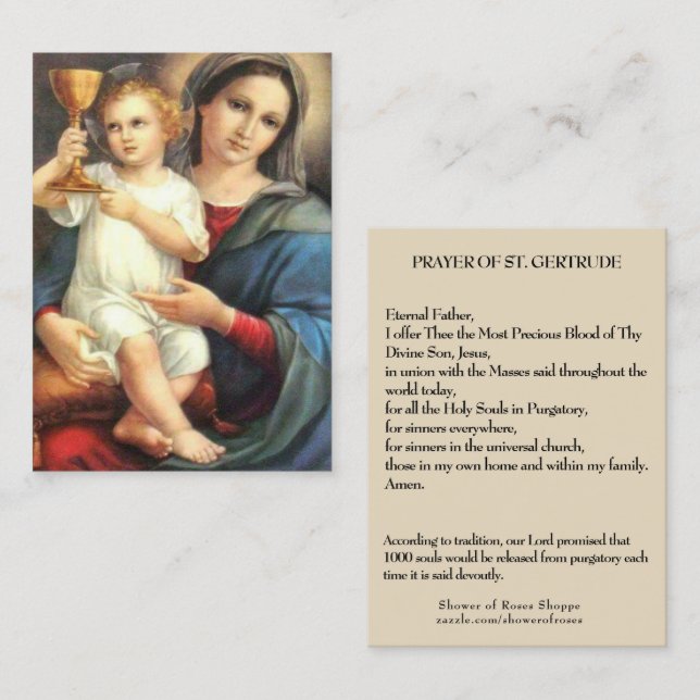 Wertvolles Gebet St. Gertrud Blut-Jesus-Mary Visitenkarte (Vorne/Hinten)