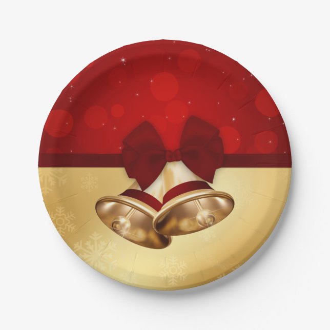 Wertvolles goldenes Weihnachten Bell Pappteller (Vorderseite)