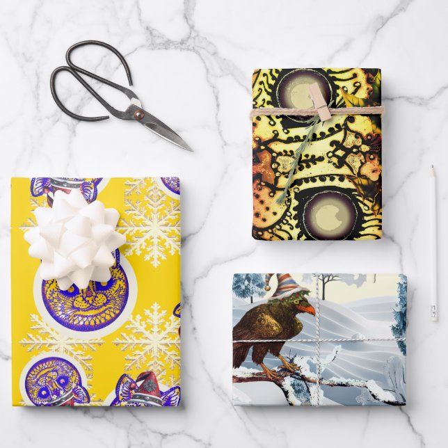 WERTVOLLES HOLIDAY Packpapier mit 3 Blatt Set (Vorderseite)