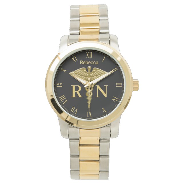 Wertvolles medizinisches Gold Caduceus Registered  Armbanduhr (Vorderseite)