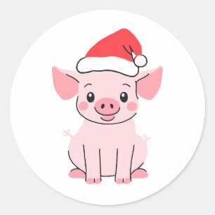 Wertvolles Weihnachtspiglet mit Weihnachtsmannmütz Runder Aufkleber