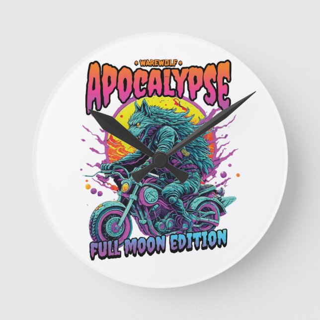 Werwolf-Apokalypse Runde Wanduhr (Vorderseite)