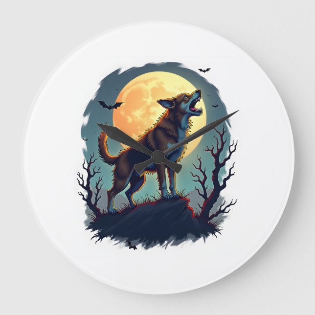 Werwolf-Beagle-Heulen Große Wanduhr (Vorderseite)