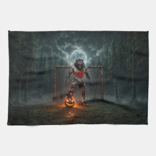 Werwolf-Fußballspieler-Halloween-Horror-Kunst Geschirrtuch
