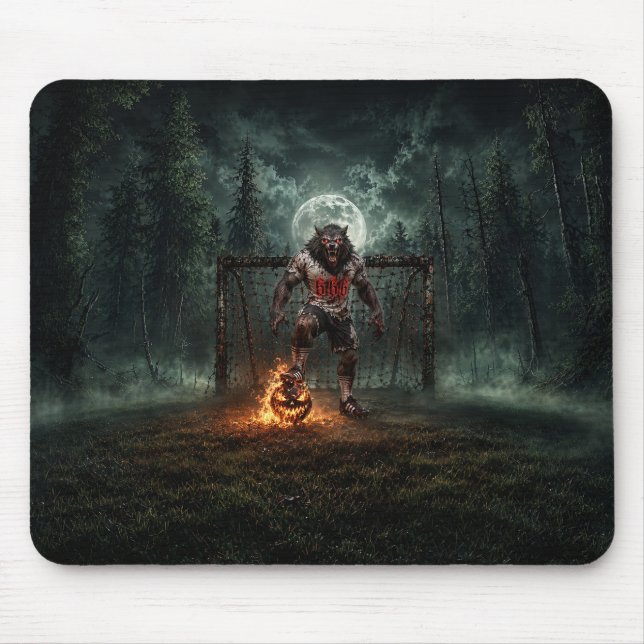 Werwolf-Fußballspieler-Halloween-Horror-Kunst Mousepad (Vorne)