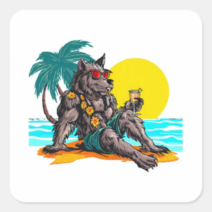 Werwolf im Urlaub Quadratischer Aufkleber