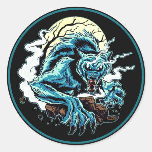 Werwolf-Moon Runder Aufkleber