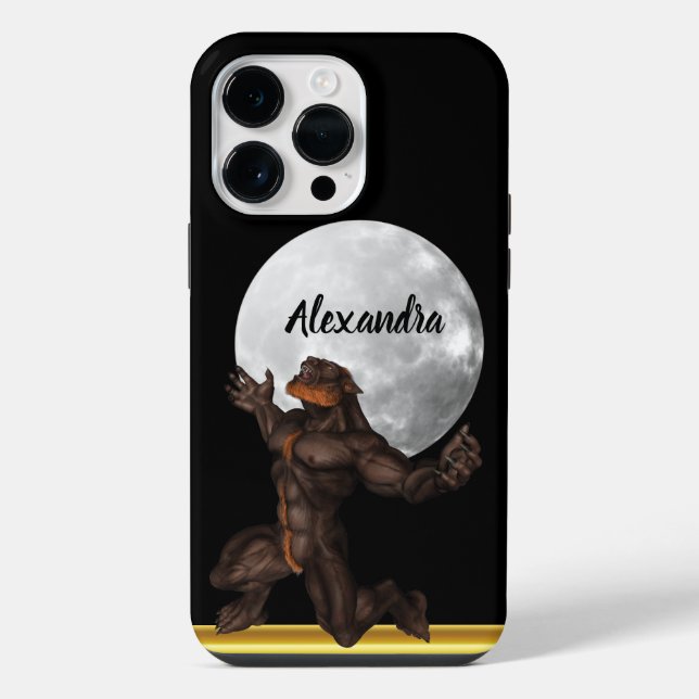 Werwolf steht vor einem Mond iPhone 14 Pro Max Hülle (Rückseite)