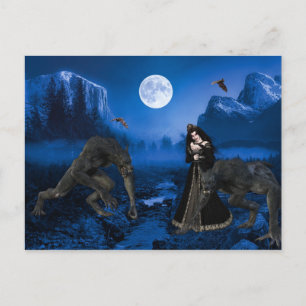 Werwolf und Vampir Halloween Gruselig Postkarte