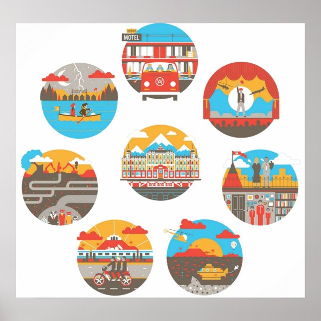 Wes Anderson Films Icon Illustrationen Poster (Vorne)