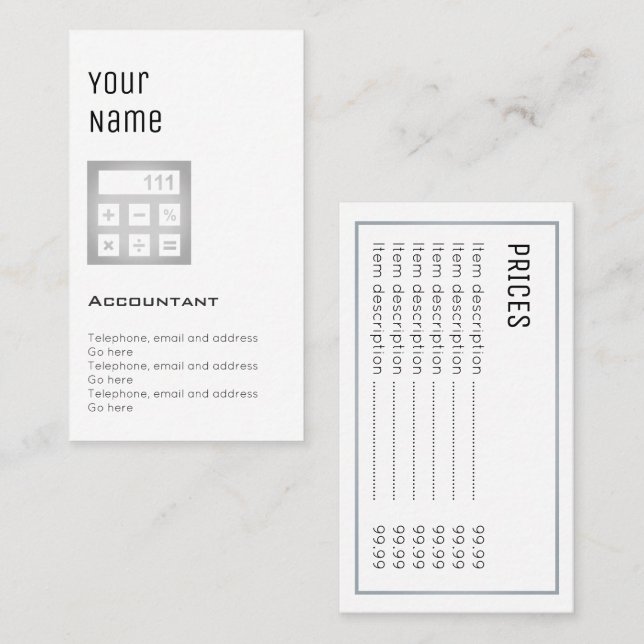 "Wesentliche" Buchhalter-Preis-Karten Visitenkarte (Vorne/Hinten)