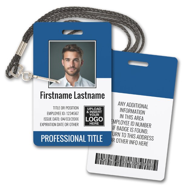 Wesentliche Mitarbeiter - Foto, Bar, Logo, Blau Ausweis (Plastic ID Badge - Customize with Employee Photo and Credentials. Blue Accents)