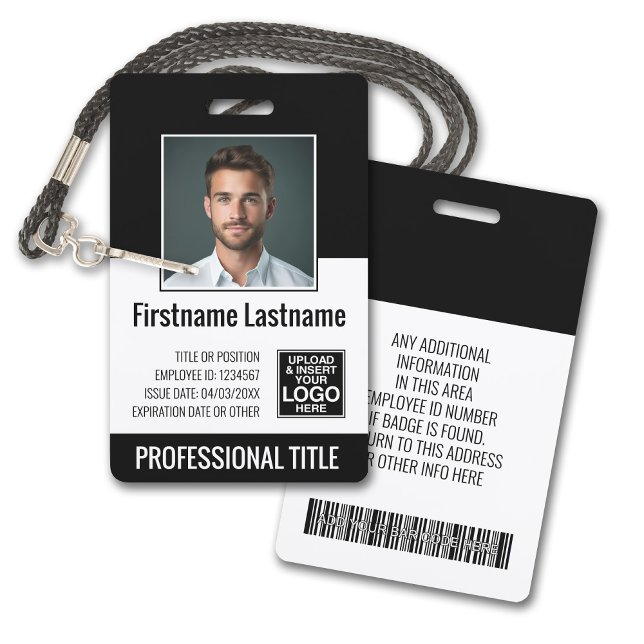 Wesentlicher Mitarbeiter - Foto, Bar, Logo, Titel Ausweis (Plastic ID Badge - Customize with Employee Photo and Credentials. Black Accents)