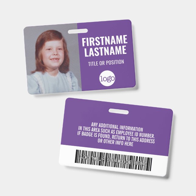 Wesentliches Mitarbeiter-ID-Foto, Bar-Code, Logo,  Ausweis (Vorder- & Rückseite)