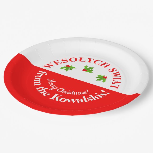 Wesolych Swiat Christmas Party Polnischer Flagge u Pappteller (Schrägansicht)