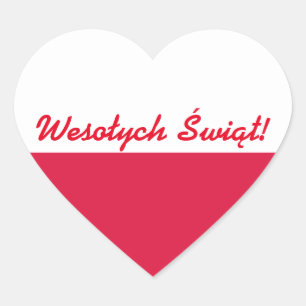 Wesołych Świąt Flaga - frohe Weihnachten auf Herz-Aufkleber