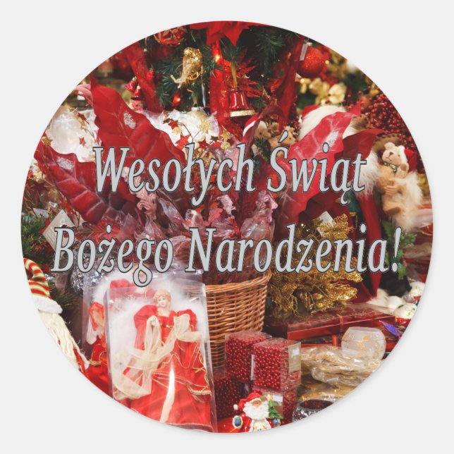 Wesołych Świąt ...! Frohe Weihnachten im Polnische Runder Aufkleber (Vorderseite)